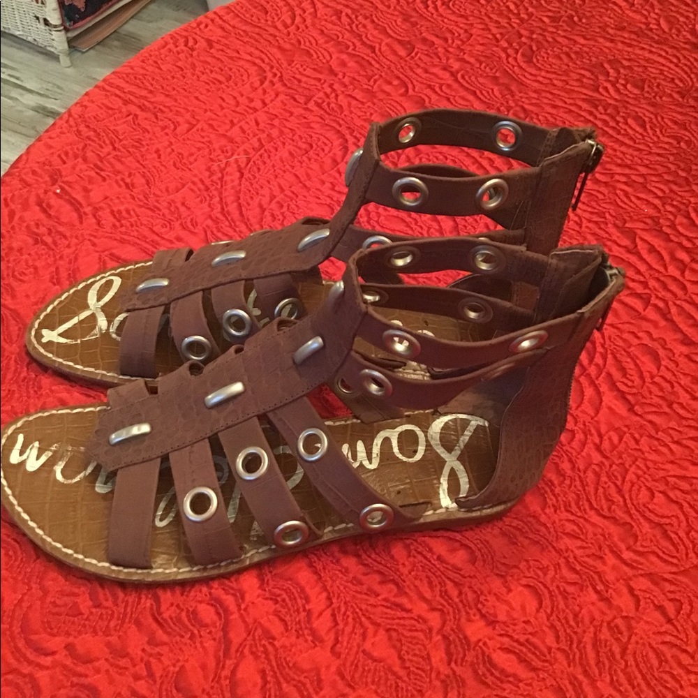 Sam Edelman brown strappy sandals zipper back 7.5